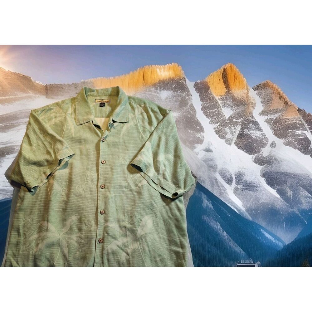 Tommy Bahama Men's XL 100% Silk Green Floral Short Sleeve Button Up 1473